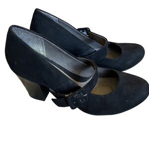 Eurosoft Black Suede Mary Jane Pumps Women’s 8 Block Heel Comfort Shoes